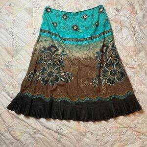 RQT vintage y2k boho hippy brown and teal ombre midi skirt size 10